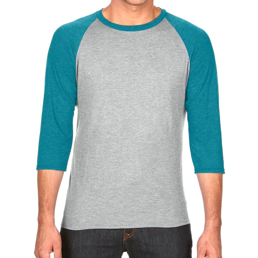 NWOT Anvil Triblend Raglan Three-Quarter Sleeve T-Shirt Baseball tee Sm teal gry